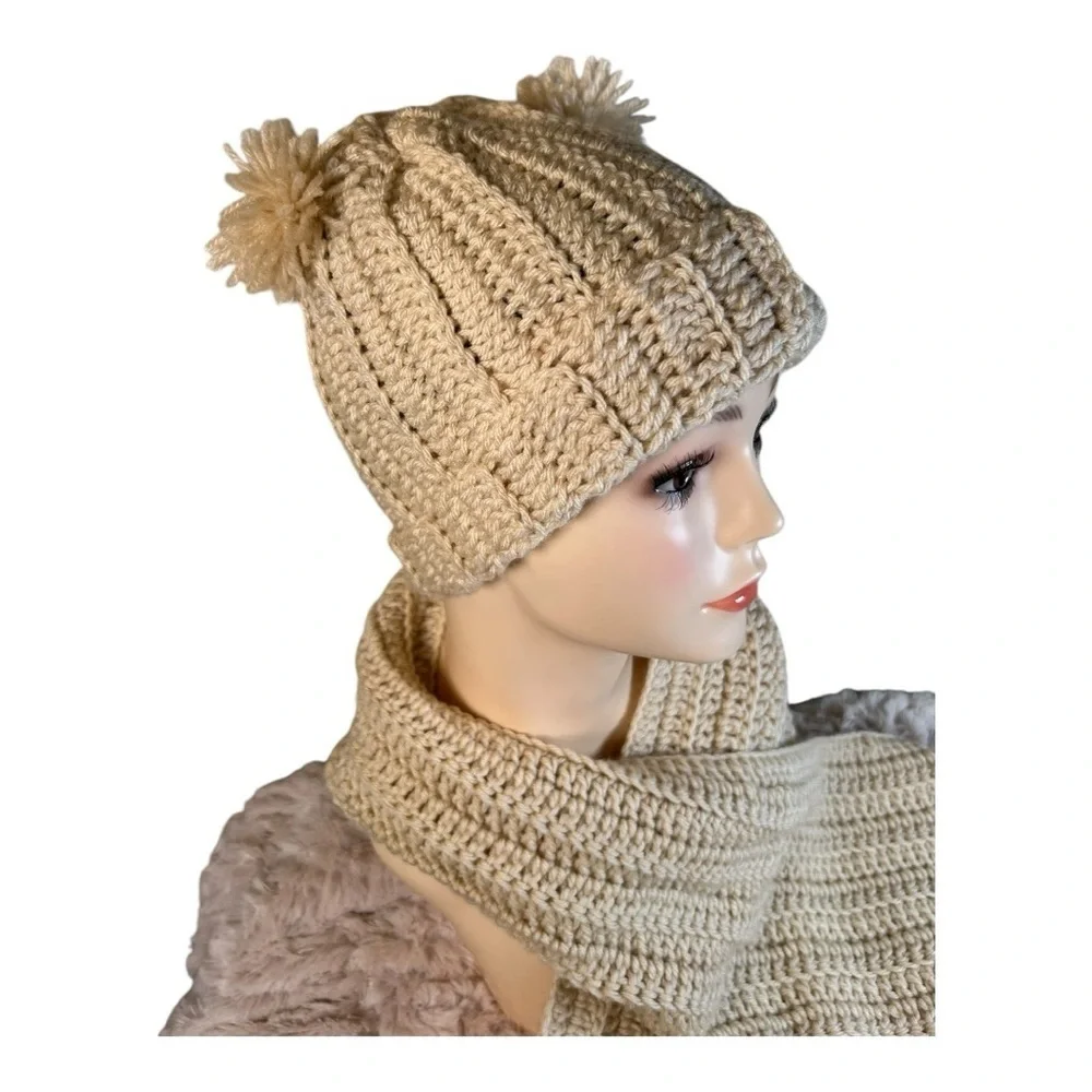 Handmade Bright Beige/ cream Crochet Hat & Scarf Set – Cozy & Stylish adult size